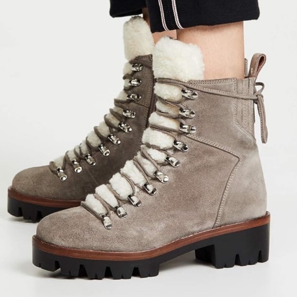 Jeffrey Campbell Shoes - Jeffrey Campbell Culvert Suede Sherpa Combat Boots Taupe Size 8.5